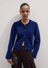 Blue Button-Through Straight Cardigan