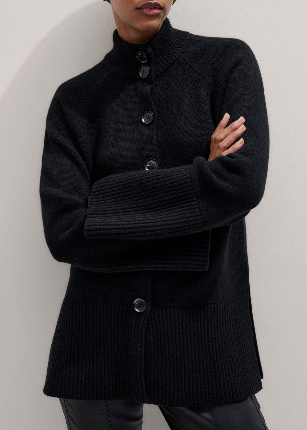 Black Button-Through Longline Cardigan