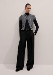Black Tweed Knit Pouf Sleeve Crop Jacket