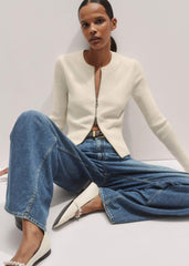 Cream Milano Knit Two-Way Zip Cardigan