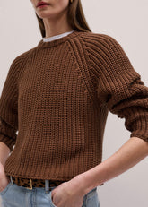 Brown Chunky Cotton Raglan Sweater