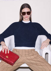 Navy Chunky Cotton Raglan Sweater