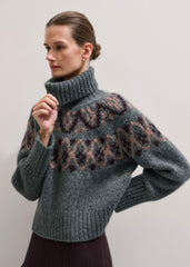 Gray Fairisle Jacquard Relaxed Sweater + Snood