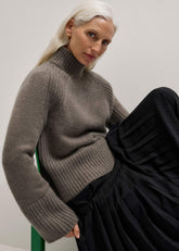 Brown Cashmere High Neck Relaxed Statement Sweater