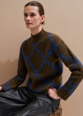 Green Merino Statement Textured Argyle Sweater