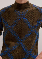 Green Merino Statement Textured Argyle Sweater