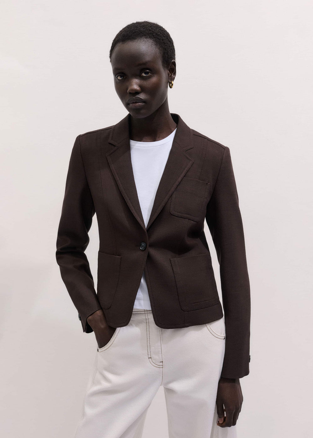 Brown Fitted Short Blazer