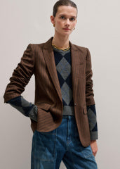 Brown Pinstripe Sharp Shoulder Blazer