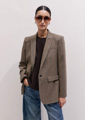 Brown Check Sharp Shoulder Blazer