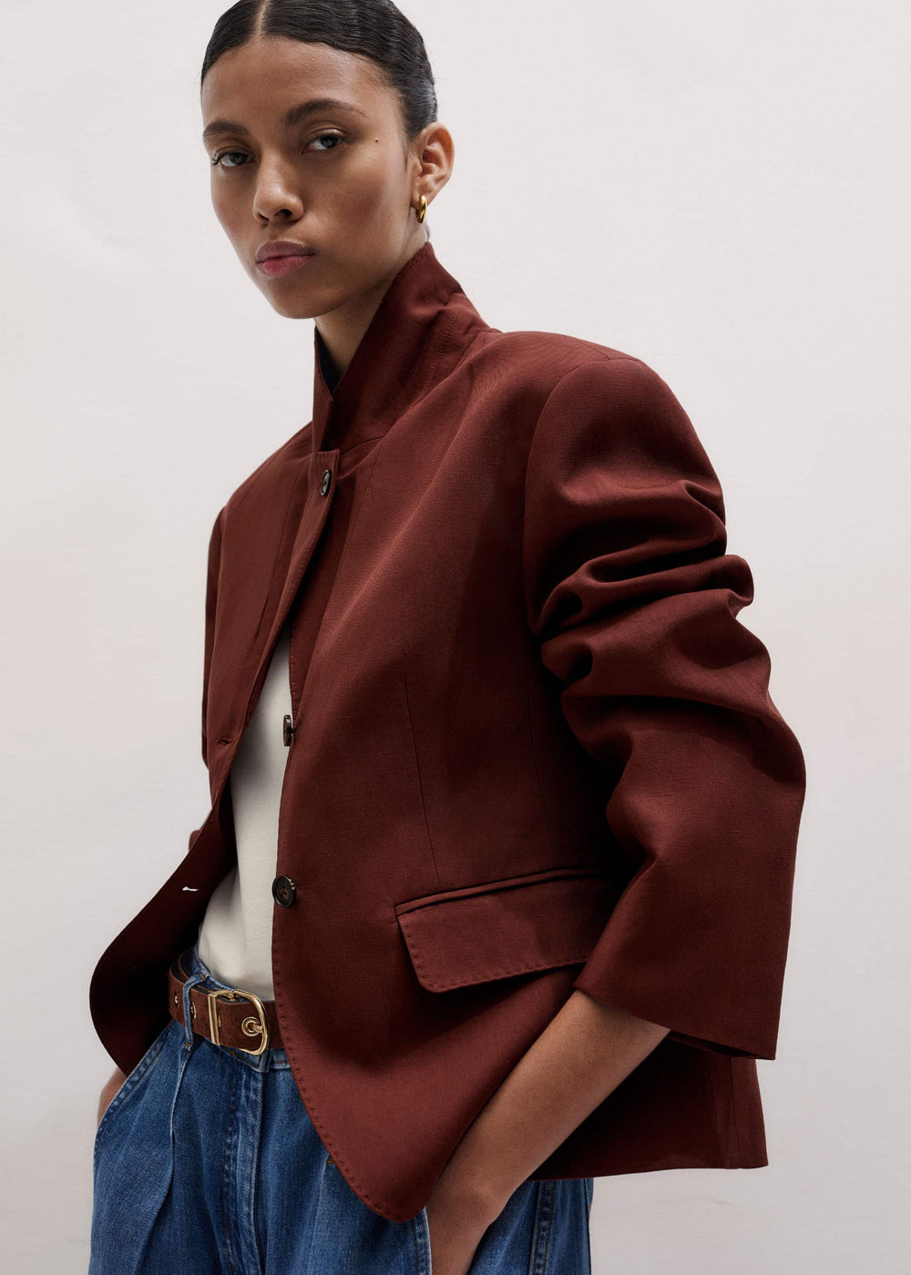 Cinnamon Brown Oversized Short Blazer