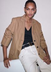Tan Icon Intelligently Oversized Pinstripe Blazer