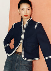 Navy Bold Braid Short Fitted Jacket