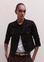 Black Collarless Fray Jacket