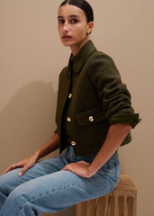 Olive Green Straight Crop Jacket