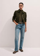 Olive Green Straight Crop Jacket