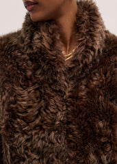 Brown Luxe Shearling Evening Crop Jacket