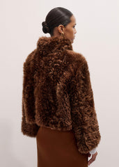 Brown Luxe Shearling Evening Crop Jacket