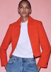 Orange Cropped Bouclé Jacket