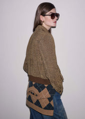 Brown Super Soft Houndstooth Bomber Jacket