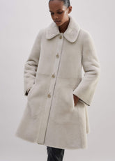 Natural Luxe Shearling Leather-Mix Swing Coat