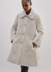 Natural Luxe Shearling Leather-Mix Swing Coat