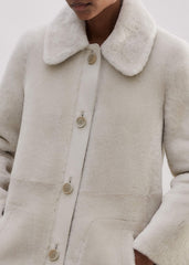 Natural Luxe Shearling Leather-Mix Swing Coat