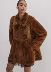 Brown Luxe Shearling Swing Coat