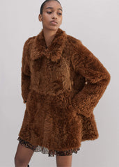 Brown Luxe Shearling Swing Coat