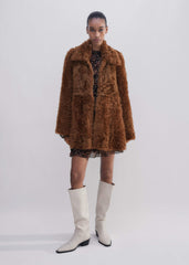 Brown Luxe Shearling Swing Coat