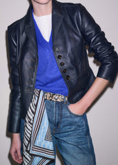 Navy Leather Luxe Short Fitted Blazer