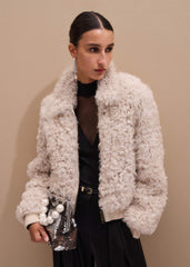 Cream Luxe Shearling Bomber Jacket