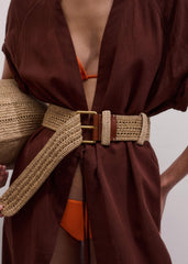 Tan Raffia Wide Summer Belt