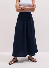 Navy Cheesecloth Relaxed Maxi Skirt