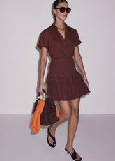 Cinnamon Brown Turn-Up Cuff Shirt Co-ord