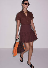 Cinnamon Brown Turn-Up Cuff Shirt Co-ord
