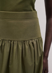 Olive Green Mixed Media Maxi Skirt
