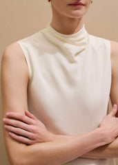Cream Silk Elevated Cowl Neck Top