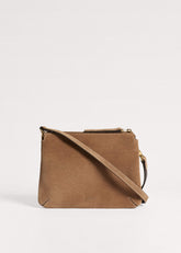 Brown Suede Double Pouch Crossbody Bag