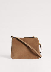 Brown Suede Double Pouch Crossbody Bag