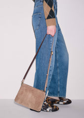 Brown Suede Double Pouch Crossbody Bag