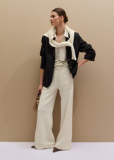 Cream Wide-Leg Track Pant