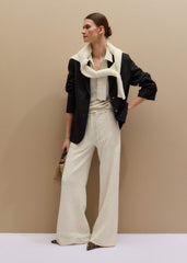 Cream Wide-Leg Track Pant