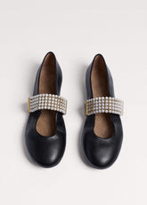 Black Pearl Trim Round Ballet Flat
