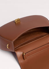 Dark Tan Resin Top Handle Structured Saddle Bag