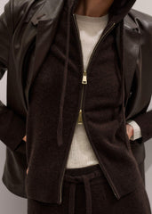 Brown Cashmere Straight Hoodie + Wide-Leg Pant Knitted Co-ord