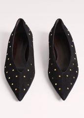 Black Suede Stud Point Flat