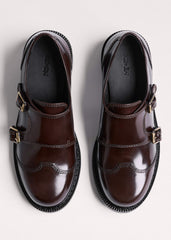 Brown Leather Double Buckle Shoe