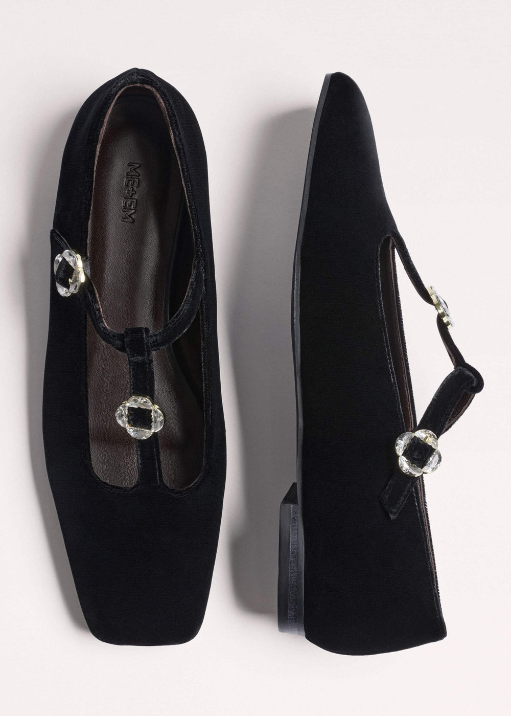 Black Square Toe T-Bar Flat
