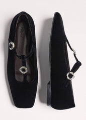 Black Square Toe T-Bar Flat