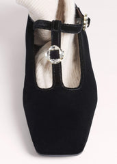 Black Square Toe T-Bar Flat